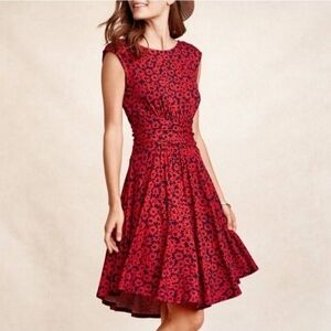 Anthropologie Moulinette Souers South Shore Red Blue Floral Dress Size Small